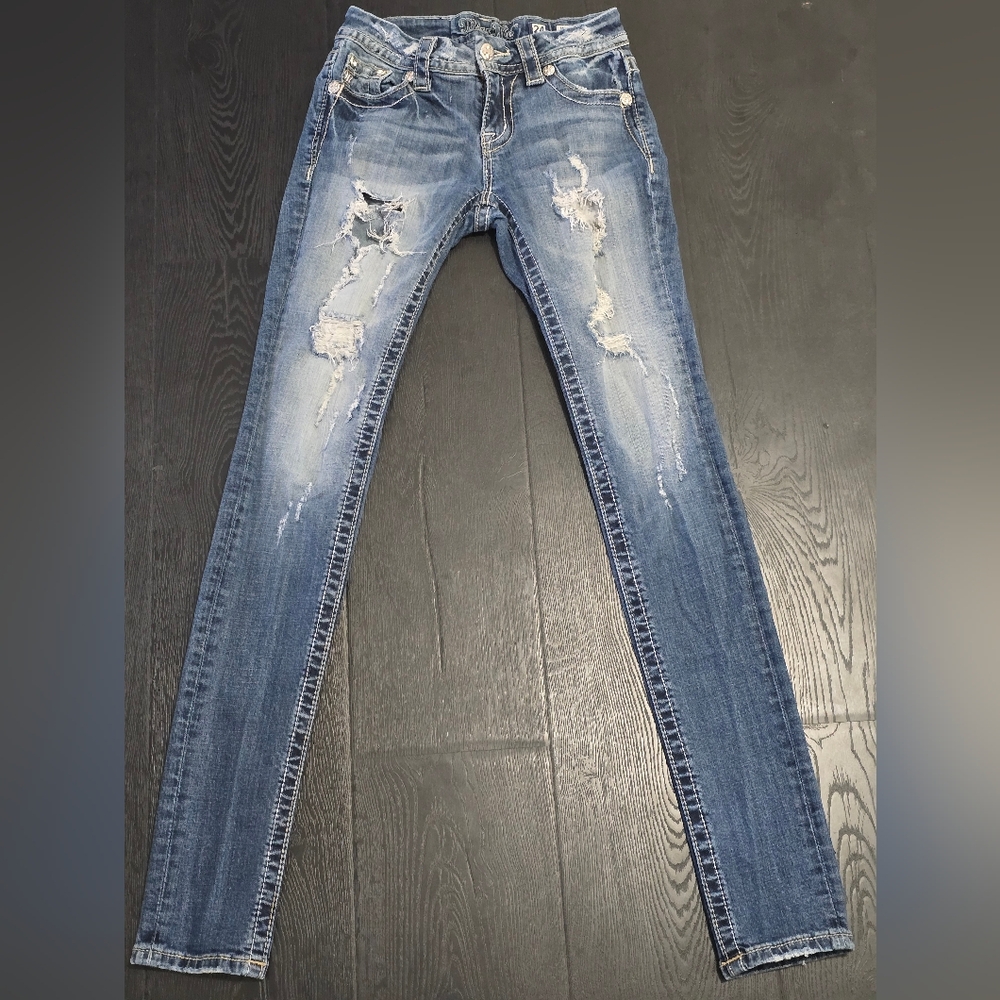 Miss Me Ripped Skinny Jeans in Medium Blue